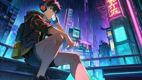 Cyberpunk Boy Rooftop lofi wallpaper cyberpunk boy rooftop 0290401371