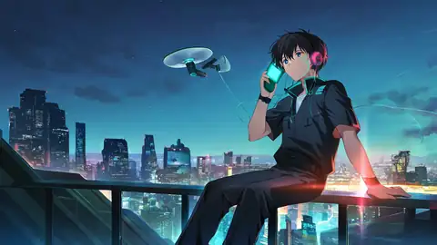 Cyberpunk Boy Rooftop lofi wallpaper cyberpunk boy rooftop 0385052088
