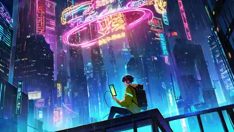 Cyberpunk Boy Rooftop lofi wallpaper cyberpunk boy rooftop 0545089095
