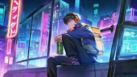 Cyberpunk Boy Rooftop lofi wallpaper cyberpunk boy rooftop 0617770474