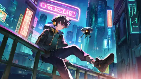 Cyberpunk Boy Rooftop lofi wallpaper cyberpunk boy rooftop 0914021833