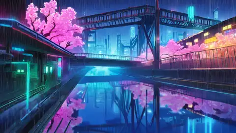 Cyberpunk Bridge lofi anime wallpaper preview