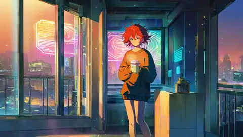 Cyberpunk Girl Balcony lofi wallpaper cyberpunk girl balcony 0057144355