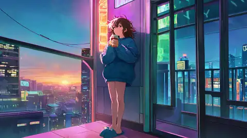 Cyberpunk Girl Balcony lofi wallpaper cyberpunk girl balcony 0078178757