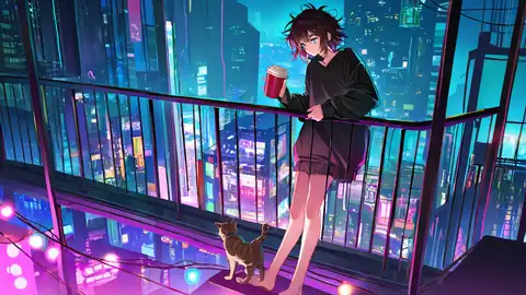 Cyberpunk Girl Balcony lofi wallpaper cyberpunk girl balcony 0200370514