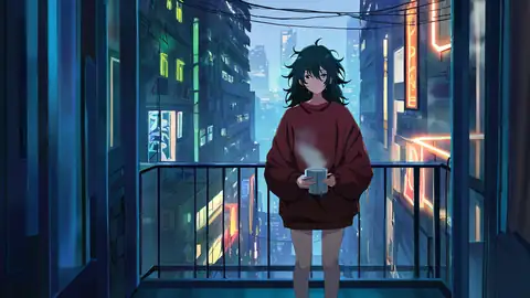 Cyberpunk Girl Balcony lofi wallpaper cyberpunk girl balcony 0348096743