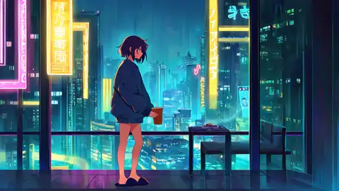 Cyberpunk Girl Balcony lofi wallpaper cyberpunk girl balcony 0529228099
