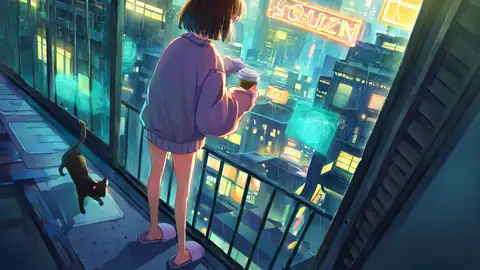 Cyberpunk Girl Balcony lofi wallpaper cyberpunk girl balcony 0780454099