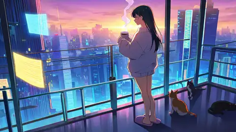 Cyberpunk Girl Balcony lofi wallpaper cyberpunk girl balcony 0936652511