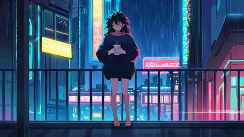 Cyberpunk Girl Balcony lofi wallpaper cyberpunk girl balcony 1293124632