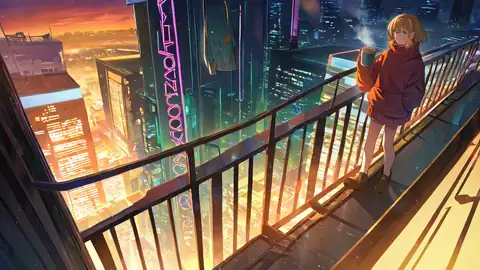 Cyberpunk Girl Balcony lofi wallpaper cyberpunk girl balcony 1417241769