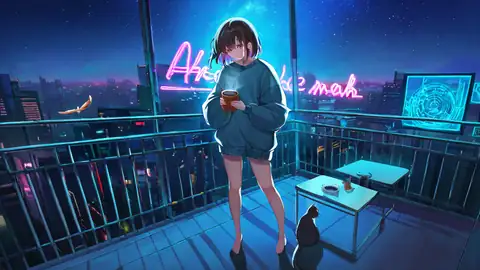 Cyberpunk Girl Balcony lofi wallpaper cyberpunk girl balcony 1602223159