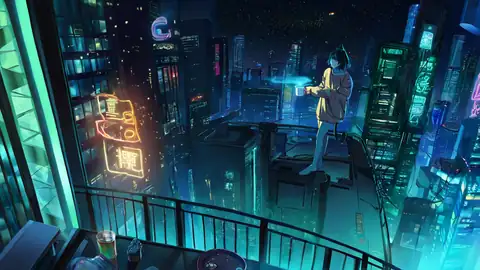 Cyberpunk Girl Balcony lofi wallpaper cyberpunk girl balcony 1994358355