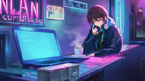 Cyberpunk Girl Neon Cafe lofi wallpaper cyberpunk girl neon cafe 0110509993