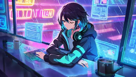 Cyberpunk Girl Neon Cafe lofi wallpaper cyberpunk girl neon cafe 0217198381