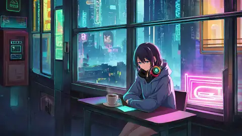 Cyberpunk Girl Neon Cafe lofi wallpaper cyberpunk girl neon cafe 0310340255