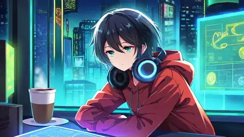 Cyberpunk Girl Neon Cafe lofi wallpaper cyberpunk girl neon cafe 0876109416