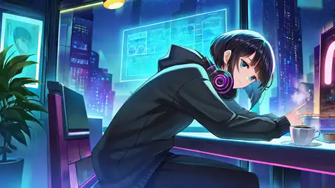 Cyberpunk Girl Neon Cafe lofi wallpaper cyberpunk girl neon cafe 1158423334