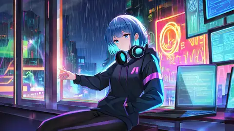 Cyberpunk Girl Neon Cafe lofi wallpaper cyberpunk girl neon cafe 1299477038