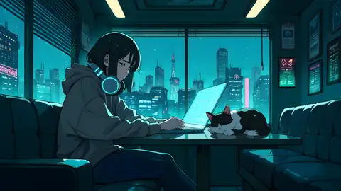 Cyberpunk Girl Neon Cafe lofi wallpaper cyberpunk girl neon cafe 1499712174