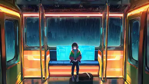 Cyberpunk Girl Train lofi anime wallpaper preview