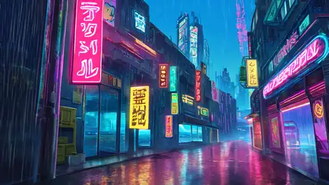 Cyberpunk Neon Rain lofi anime wallpaper preview