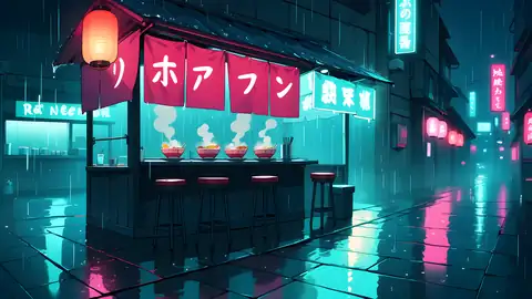 Cyberpunk Ramen Stall lofi anime wallpaper preview