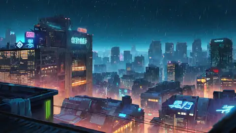 Cyberpunk Rooftop lofi anime wallpaper preview