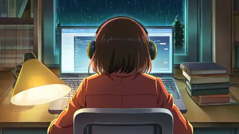 Girl Desk Night Lamp lofi anime wallpaper preview