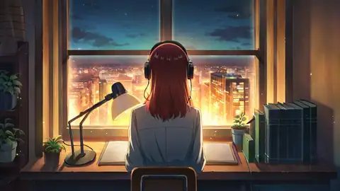 Girl Desk Night Lamp lofi wallpaper girl desk night lamp 0032616485