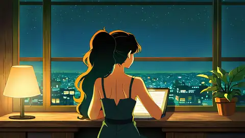 Girl Desk Night Lamp lofi wallpaper girl desk night lamp 0059095154