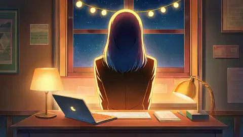 Girl Desk Night Lamp lofi wallpaper girl desk night lamp 0097196986