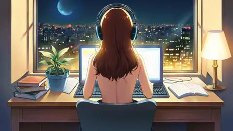 Girl Desk Night Lamp lofi wallpaper girl desk night lamp 0447033080