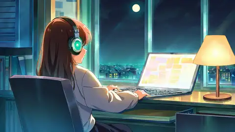 Girl Desk Night Lamp lofi wallpaper girl desk night lamp 0491207370