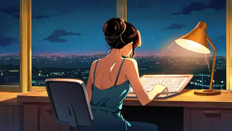 Girl Desk Night Lamp lofi wallpaper girl desk night lamp 0521329739