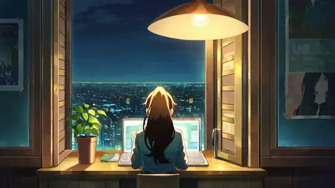 Girl Desk Night Lamp lofi wallpaper girl desk night lamp 0544396934