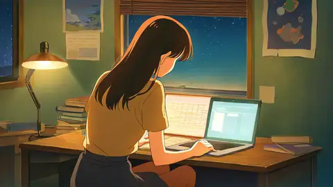 Girl Desk Night Lamp lofi wallpaper girl desk night lamp 0609158673