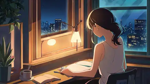 Girl Desk Night Lamp lofi wallpaper girl desk night lamp 1482163785