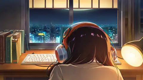 Girl Desk Night Lamp lofi wallpaper girl desk night lamp 1504768031