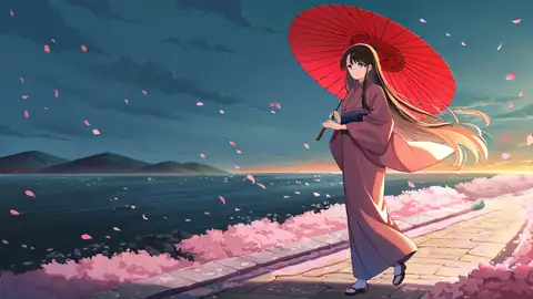 Girl Sakura Umbrella lofi wallpaper girl sakura umbrella 0128460556