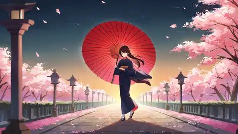 Girl Sakura Umbrella lofi wallpaper girl sakura umbrella 0160175374