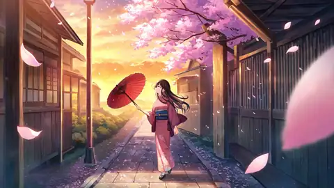Girl Sakura Umbrella lofi wallpaper girl sakura umbrella 0321186698