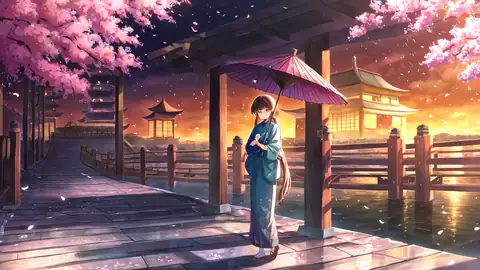 Girl Sakura Umbrella lofi wallpaper girl sakura umbrella 0424002448
