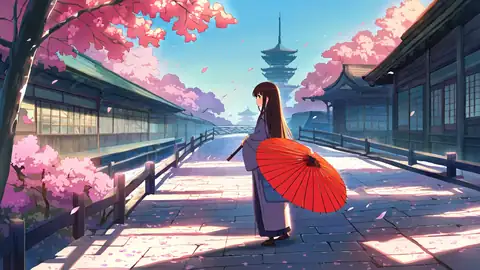 Girl Sakura Umbrella lofi wallpaper girl sakura umbrella 0601730425