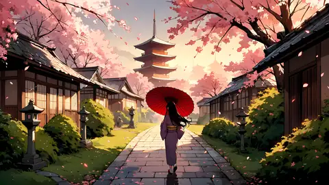 Girl Sakura Umbrella lofi wallpaper girl sakura umbrella 0690482868