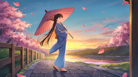 Girl Sakura Umbrella lofi wallpaper girl sakura umbrella 0853116134