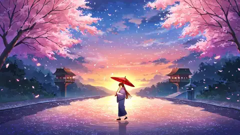 Girl Sakura Umbrella lofi wallpaper girl sakura umbrella 1119470850