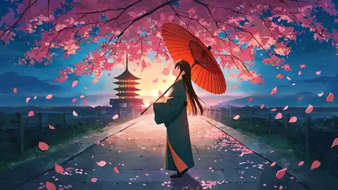 Girl Sakura Umbrella lofi wallpaper girl sakura umbrella 1128837217