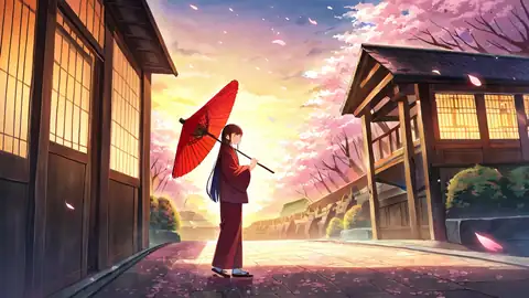 Girl Sakura Umbrella lofi wallpaper girl sakura umbrella 1394311202