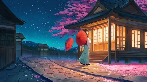 Girl Sakura Umbrella lofi wallpaper girl sakura umbrella 1472665082